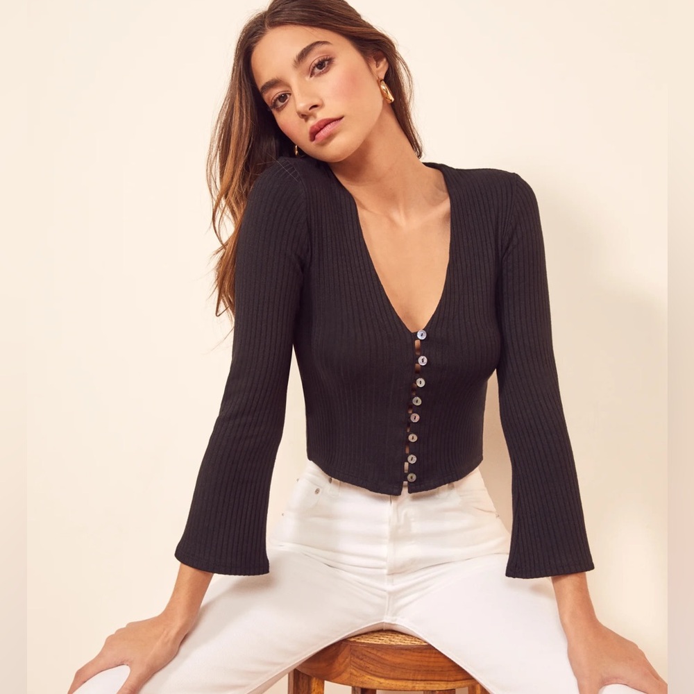 Reformation Teller Knit Top in Black, size XS